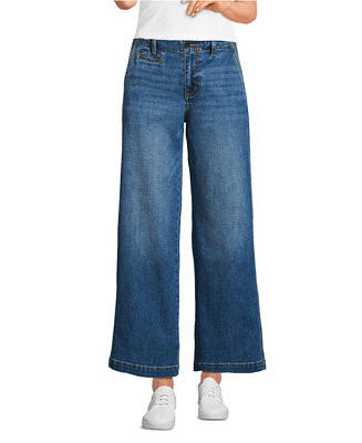 Lands' End Women's Mid Rise Denim Wide Leg Ankle Jeans - Macy's | Macy's