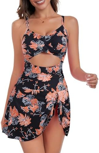 ZAFUL Women One Piece Swimdress Tummy Control Bathing Suit Push Up Swimsuit Modest Swimwear Cutou... | Amazon (US)