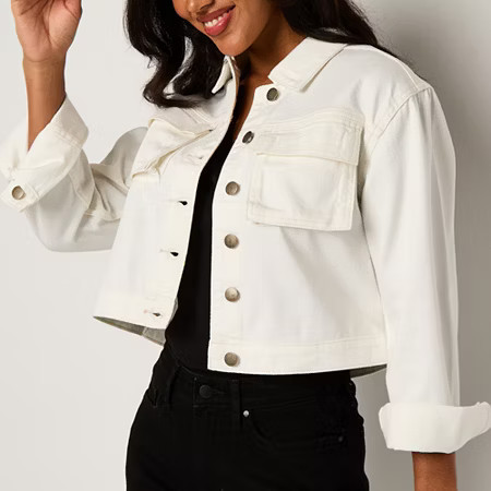 a.n.a Midweight Denim Womens Cropped Jacket, X-large, Beige | JCPenney