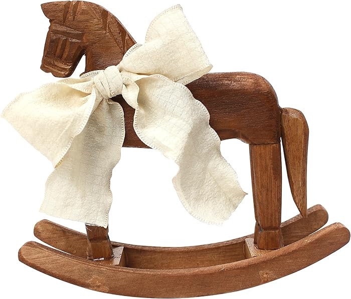 Wooden Horse, Rocking Horse Decor, Vintage Statue with Ribbon for Cake Topper, Desk Centerpiece, ... | Amazon (US)