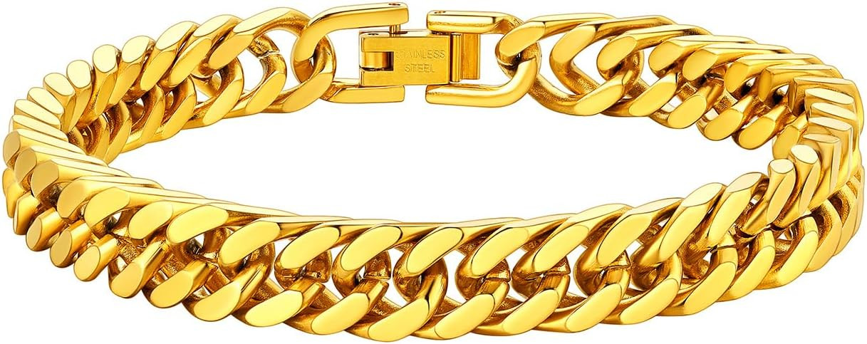 ChainsHouse Stainless Steel Cuban Link Bracelet, 8mm/12mm/17mm Width, 7.5"/8.3"/9", 18K Gold Plat... | Amazon (US)