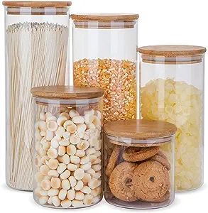 Flrolove Glass Food Storage Containers Set,Airtight Food Jars with Bamboo Wooden Lids - Set of 5 ... | Amazon (US)