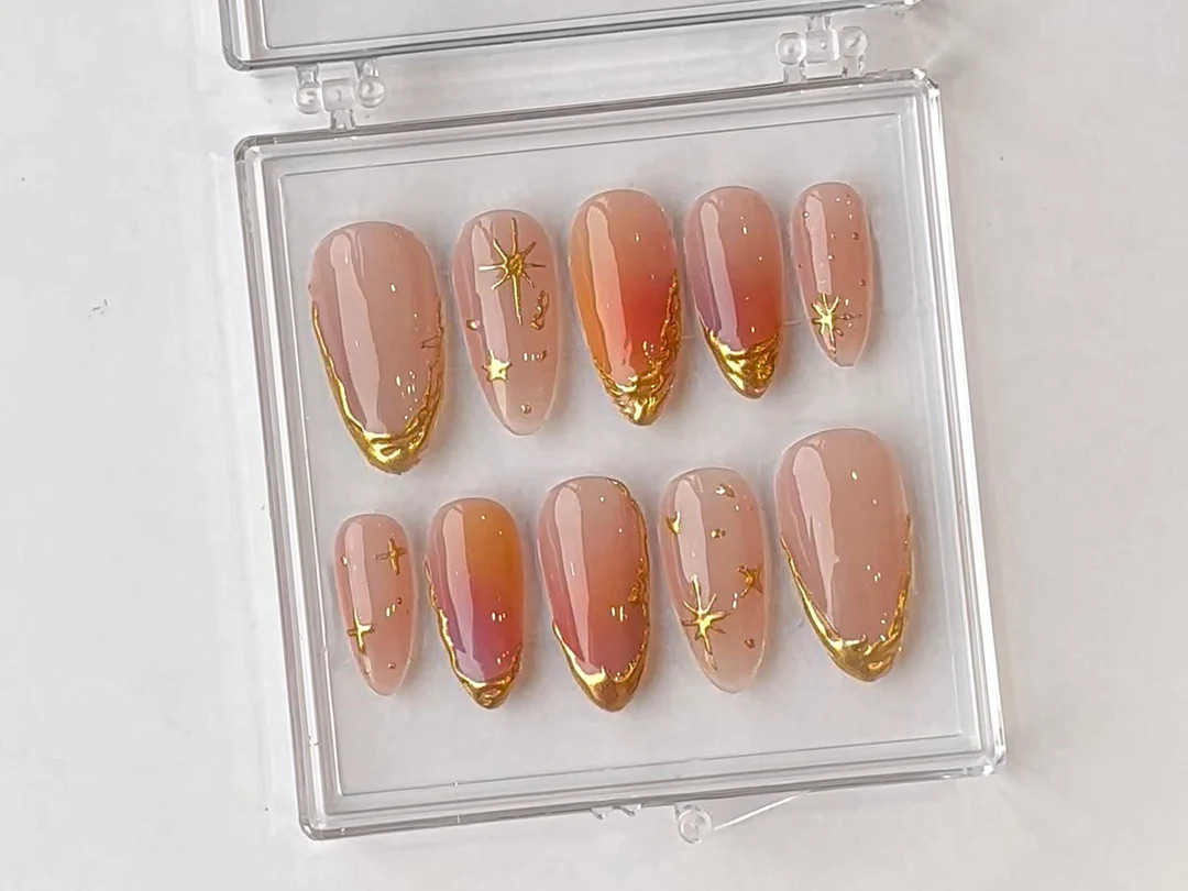 Gold French Tips Press On Nails |imple yet Luxurious Nail Art | Cute Bow - Snowflake Nail Art | G... | Etsy (US)