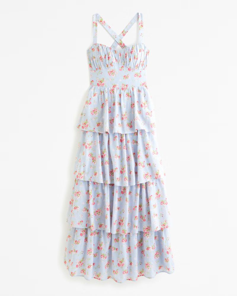 Lace-Up Back Tiered Maxi Dress | Abercrombie & Fitch (US)