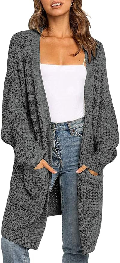 ZESICA Women's Long Batwing Sleeve Open Front Chunky Knit Cardigan Sweater | Amazon (US)