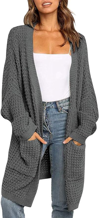 ZESICA Women's Long Batwing Sleeve Open Front Chunky Knit Cardigan Sweater | Amazon (US)