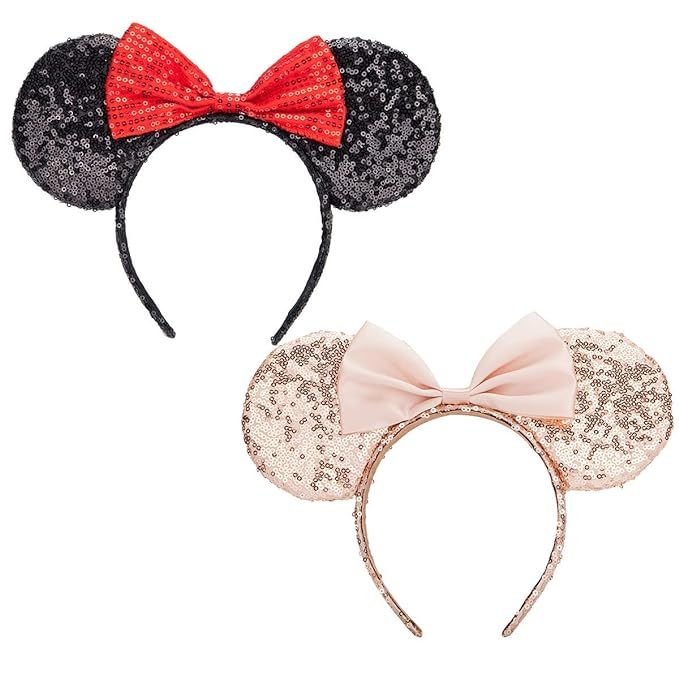 Mouse Ears headband,2pcs Sequin Headband Glitter Hairband for Baby Shower Headwear Halloween Them... | Amazon (US)