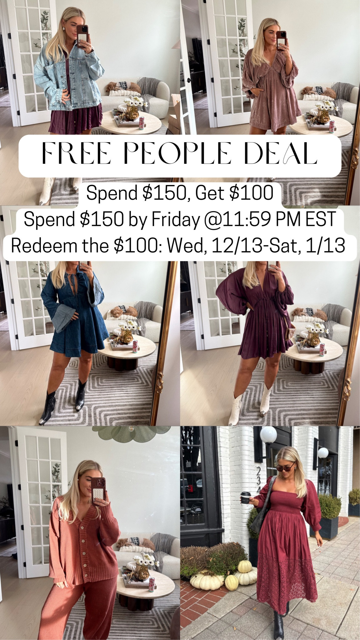 FREE PEOPLE DEAL‼️🚨 Spend $150 get $100 code 

Spend $150 by Friday 12/8 @11:59 PM EST

Receive a code to use and redeem $100 from 12/13/23- 1/13/24

#freepeople #sale #holidayoutfits 

#LTKsalealert #LTKmidsize #LTKHoliday