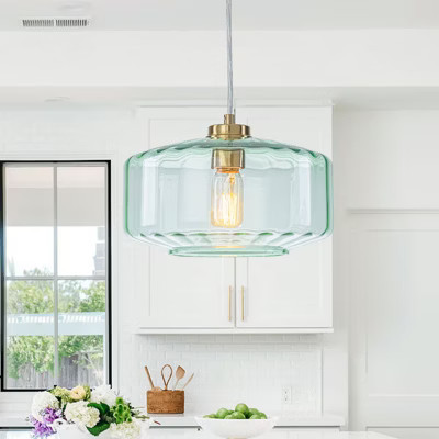 LLHZSY 11" Light Green Vertical Striped Lantern Glass Pendant Chandelier Fixture for Kitchen Dining Room Hallway | Target