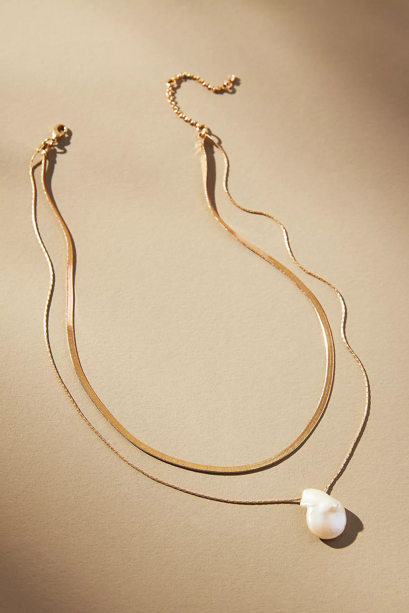 Layered Herringbone Pearl Necklace | Anthropologie (US)