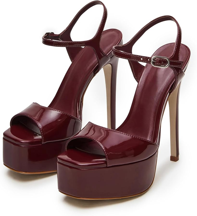 UBWDU Stiletto High Platform Heels for Women Square Open Toe Ankle Strap Heeled Sandals Prom Dres... | Amazon (US)