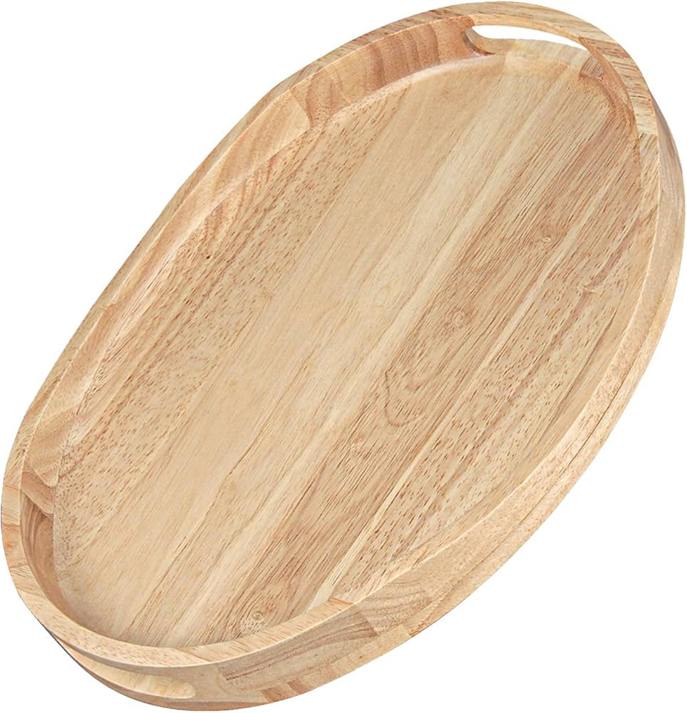 Rubber Wood Serving Tray with Handles - 17"x13" Round, Decorative Ottoman Tray for Living Room, C... | Amazon (US)
