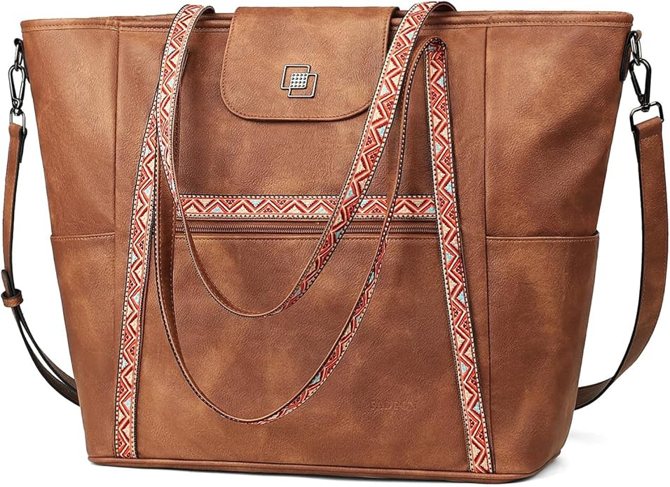 FADEON Large Laptop Tote Bag for Women Designer Leather Laptop Bag Fashion Travel Backpack Purse ... | Amazon (US)