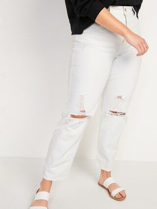 Extra High-Waisted Sky Hi Straight Button-Fly Ripped White Jeans for Women | Old Navy (US)