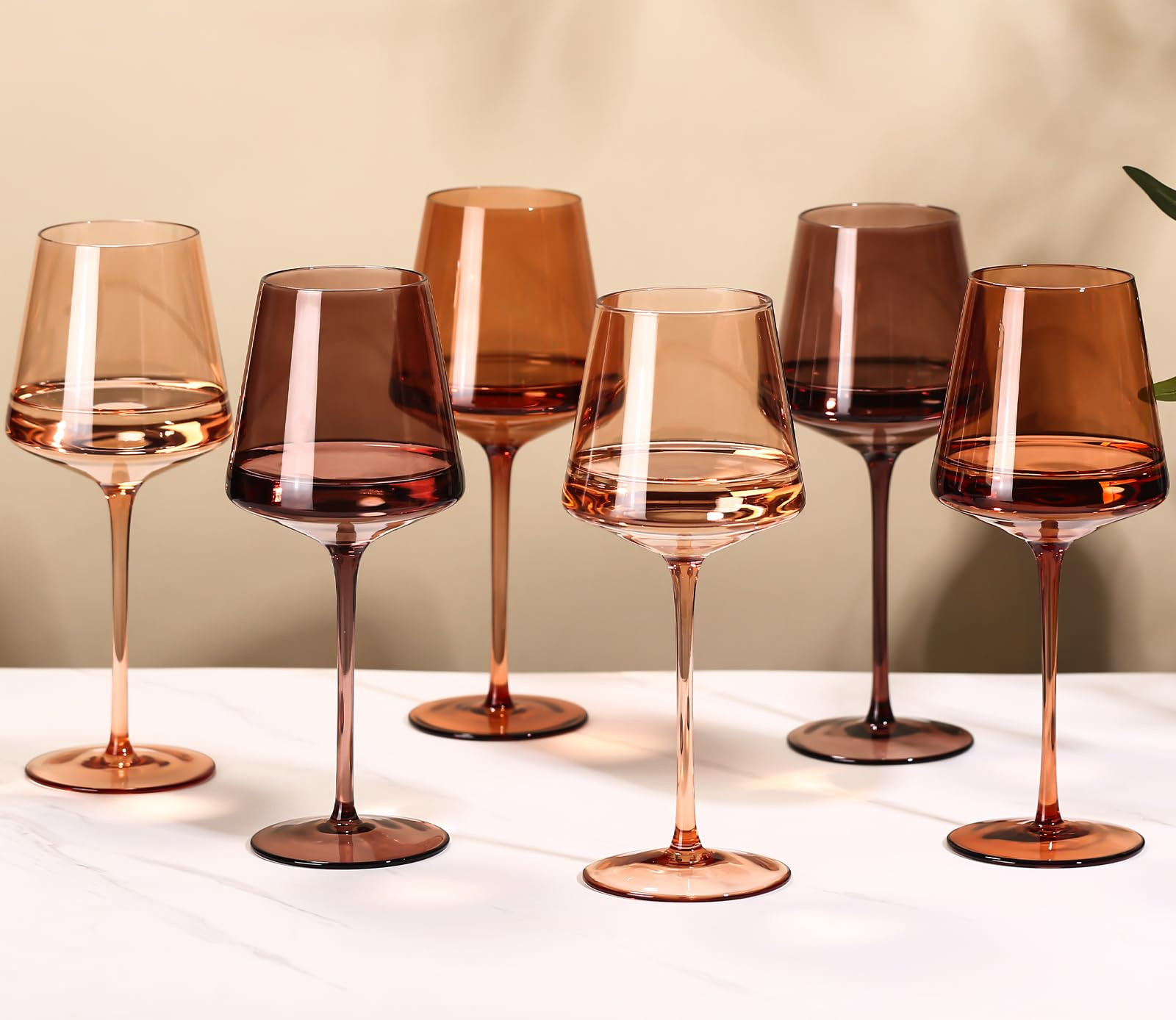 Brown Wine Glasses Set of 6-18oz【Hand Blown】 Crystal Amber Stemmed Venus Wine Glasses-Brown W... | Amazon (US)