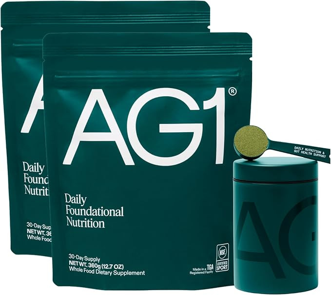 AG1 Greens Powder Refill Bundle – 60 Servings with Stainless Steel Storage Canister & Metal Mea... | Amazon (US)