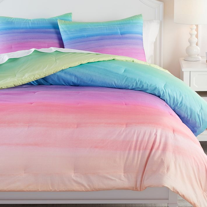 Watercolor Rainbow Ombre Comforter, Full/Queen, Cool Multi | Pottery Barn Teen