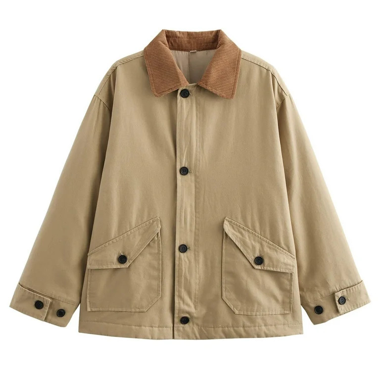 Womens Oversized Barn Jacket Zip Up Military Safari Jackets Vintage Coat (Khaki S) | Walmart (US)
