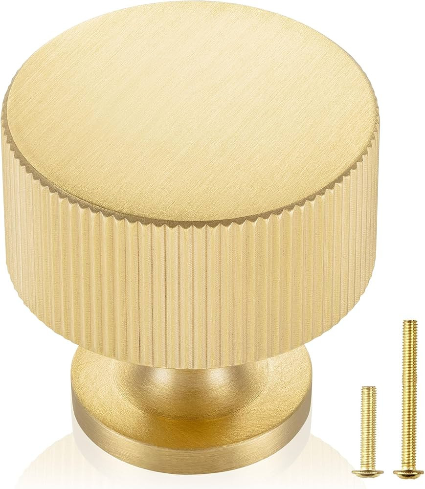 QOGRISUN 5-Pack Solid Brass Cabinet Knobs Pulls, Grooved Gold Knobs for Dresser Drawer,1-1/8-Inch... | Amazon (US)