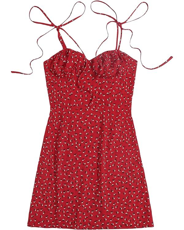 Floerns Women's Summer Tie Strap Ditsy Floral A Line Cami Dress | Amazon (US)