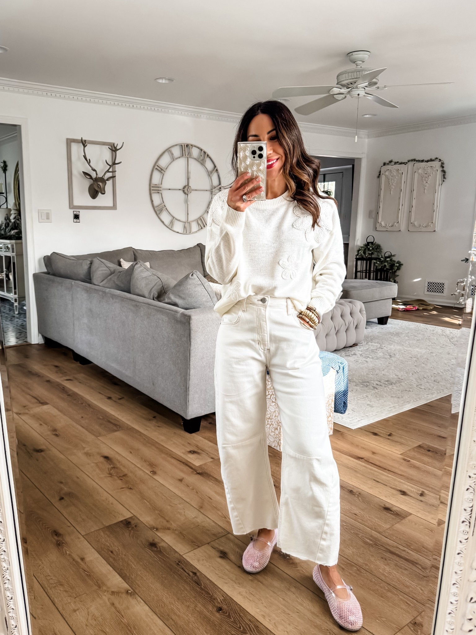 Small white sweater, 25 ivory barrel jeans, shoes, TTS

#LTKFindsUnder100 #LTKOver40