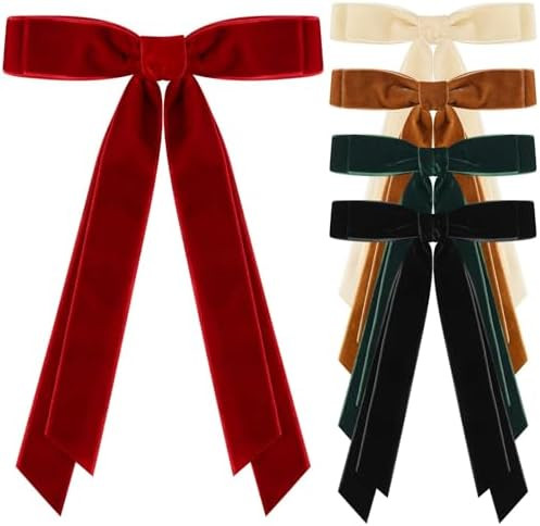 5 Pcs Velvet Bows Hair Clips Long Hair Ribbons Velvet Hair Bows for Women Girls Teens Kids Christ... | Amazon (US)