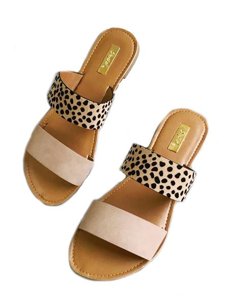 'Yuki' Leopard Suede Double Strap Flat Sandals (2 Colors) | Goodnight Macaroon