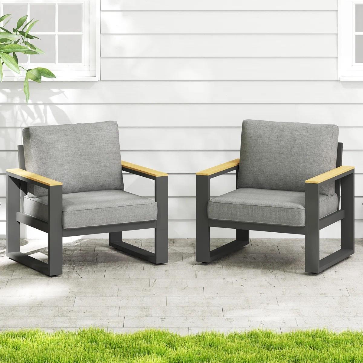 These outdoor patio chairs from Wayfair are such a clean and modern upgrade for any backyard or patio setup. The aluminum frame paired with soft neutral cushions makes them both durable and comfortable for lounging. Perfect for morning coffee or relaxing evenings outside, and easy to style with plants, rugs, or outdoor decor. 

#LTKSaleAlert #LTKHome