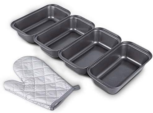 KITESSENSU Bread Pans for Baking, Nonstick Carbon Steel Loaf Pan, 9 x 5 Inch, Set of 4, Oven Mitt... | Amazon (US)