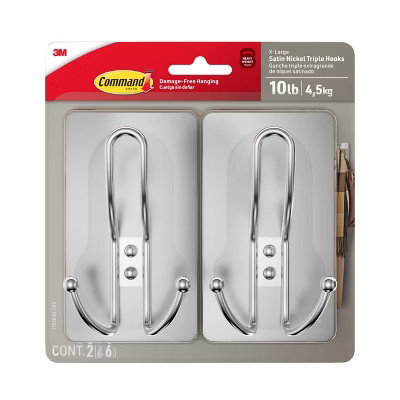 Command 2pk X-Large Satin Nickel Triple Hook | Target