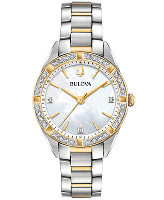 Bulova Women's Sutton Diamond (1/10 ct. t.w.) Two-Tone Stainless Steel Bracelet Watch 32.5mm - Ma... | Macy's