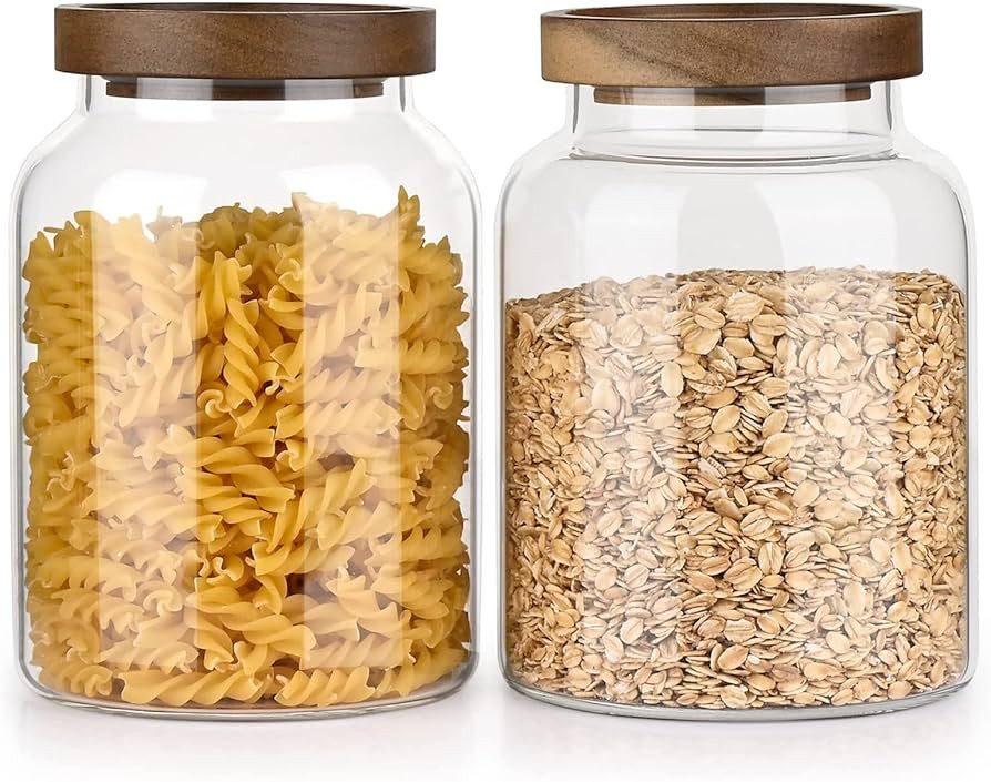Yangbaga 2PCS Glass Jars with Lid 1.2L, Airtight Storage Jars for Kitchen Glass Canisters Set for... | Amazon (UK)