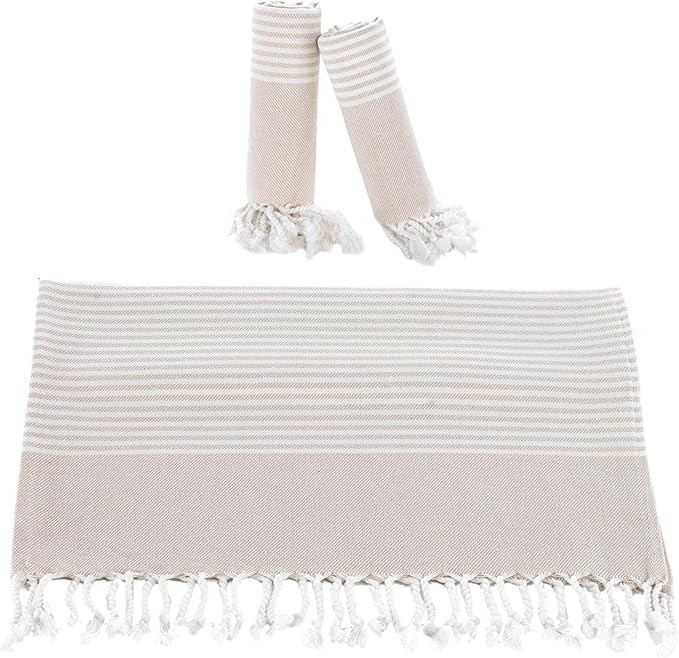 BAROOGA Turkish Hand Towels for Bathroom and Kitchen, 18 x 38 Inches, (Set of 3), 100% Cotton, De... | Amazon (US)