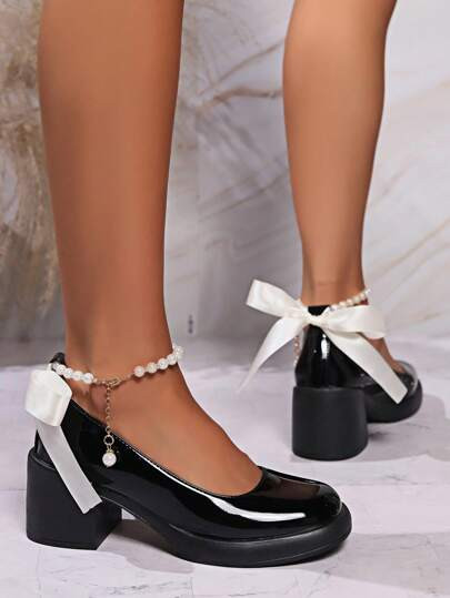European-Style High-Heeled Mary Jane Shoes For Women, 2024 New White Wedding Shoes, French Thick-... | SHEIN