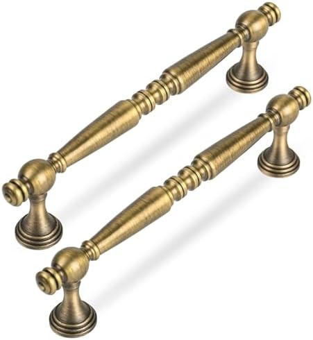 Urnew-5 Pack Antique Brass Kitchen Cabinet Handles, 5-inch (128mm) Solid Brass Vanity Dresser Dra... | Amazon (US)