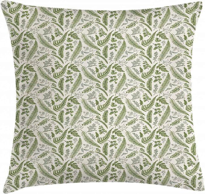 Lunarable Vintage Throw Pillow Cushion Cover, Floral Pattern with Boxwood ed Eucalyptus Fern Maid... | Amazon (US)