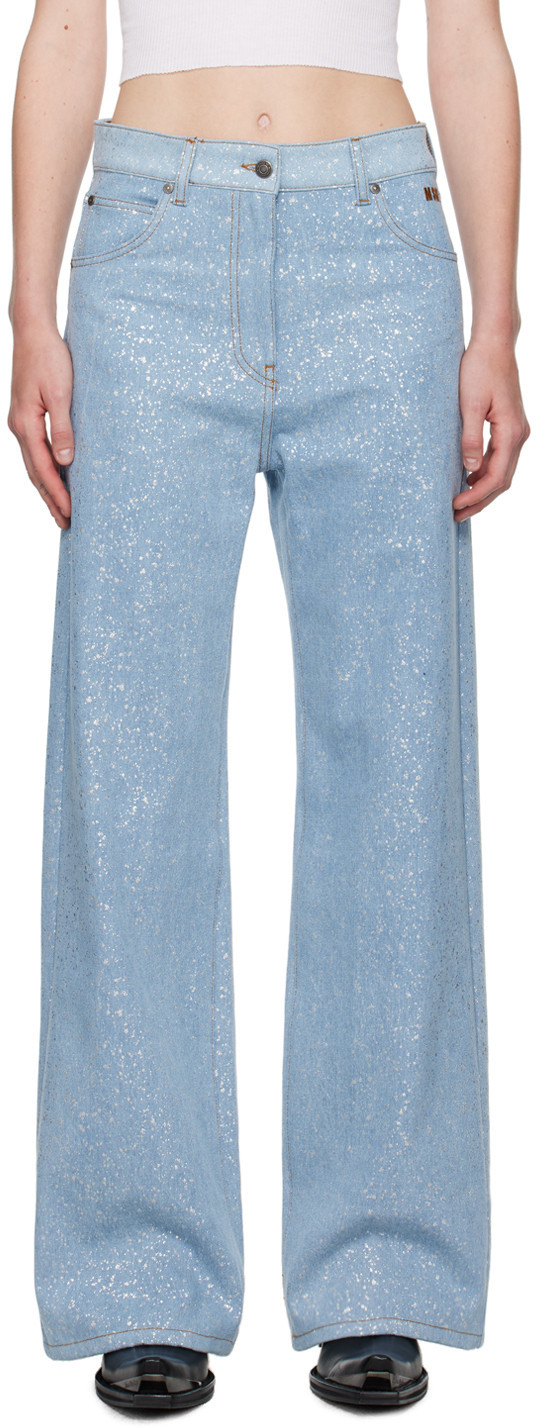 MSGM Blue Wide-Leg Glitter Jeans | SSENSE