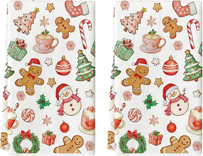 Artoid Mode Red Snowman Xmas Tree Gingerbread Christmas Kitchen Towels Dish Towels, 18x26 Inch Fa... | Amazon (US)