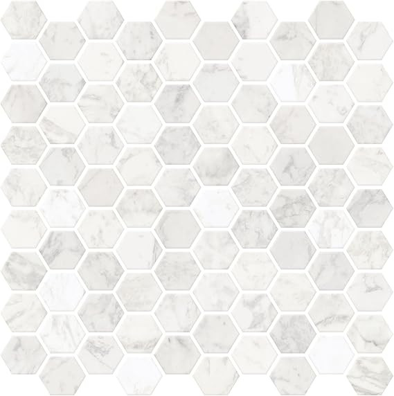 In Home NH2359 Hexagon Faux Marble Peel & Stick Backsplash Tiles, White & Off-White | Amazon (US)