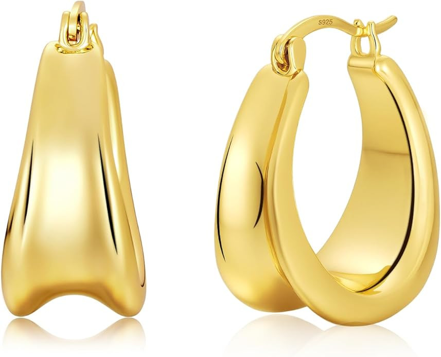 Chunky Hoop Earrings for Women, Small Hypoallergenic Earrings with S925 Silver Posts, 18K Gold & ... | Amazon (US)