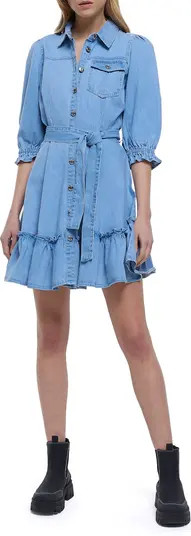 Tie Waist Puff Sleeve Denim Minidress | Nordstrom