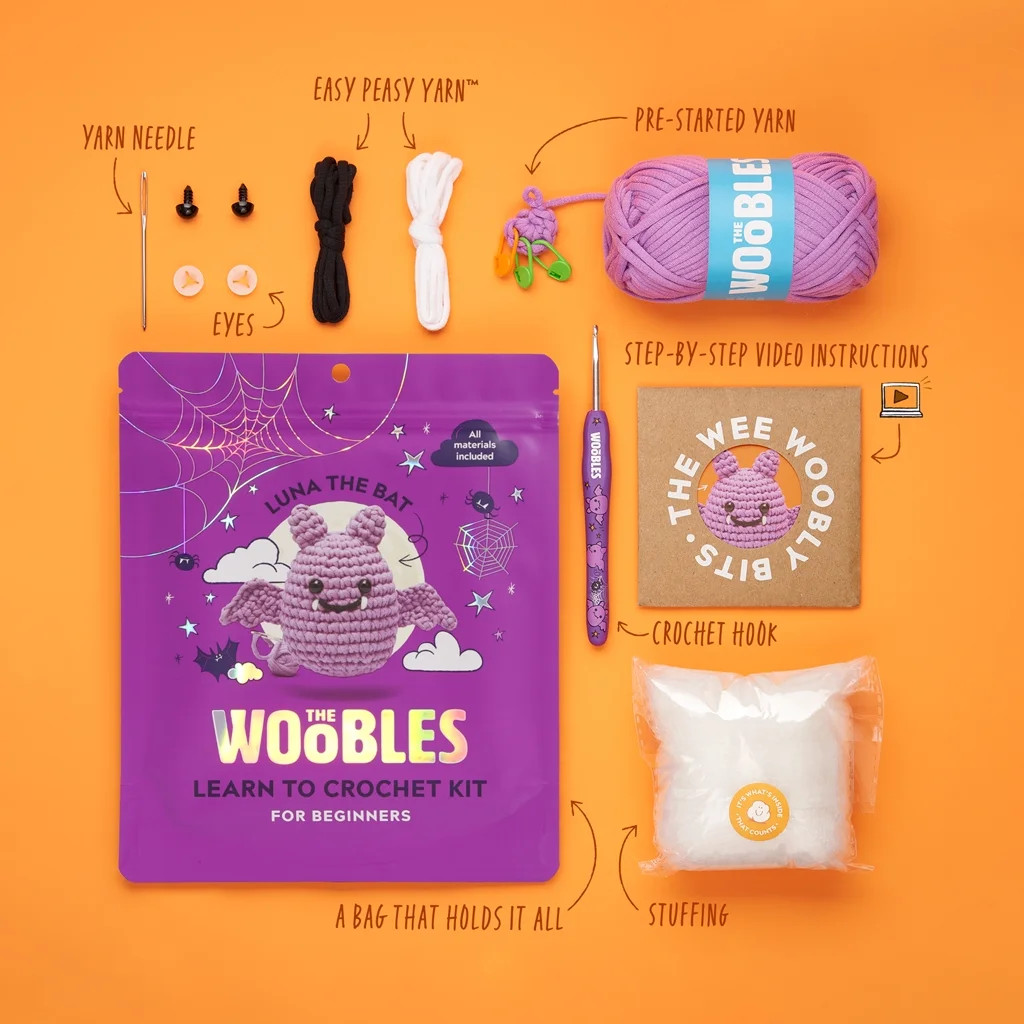 The Woobles Beginner Crochet Amigurumi Kits - Luna the Bat - Walmart.com | Walmart (US)