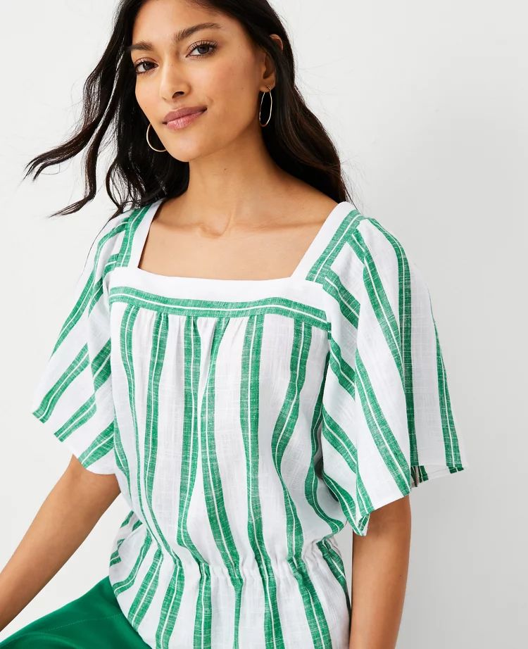 Striped Square Neck Cinched Waist Top | Ann Taylor (US)