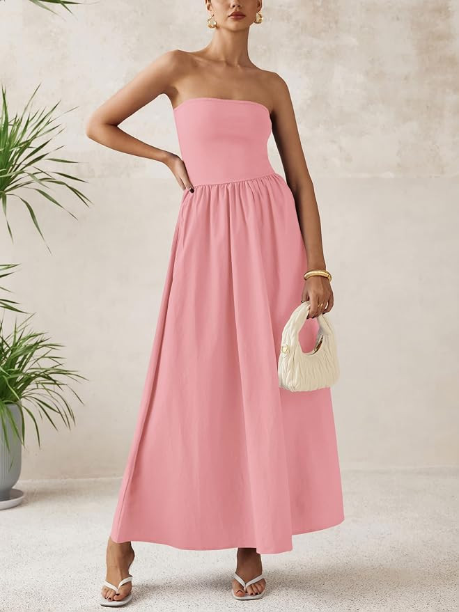 PRETTYGARDEN Women 2026 Summer Elegant Strapless Maxi Dress Tube Top Dress A Line Flowy Long Wedd... | Amazon (US)