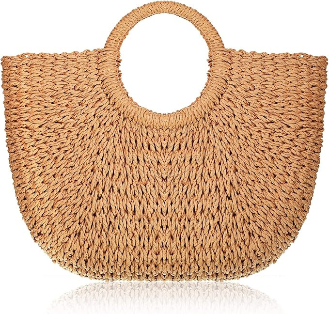 Frienda Straw Tote Bag Summer Beach Bag Handmade Straw Rattan Woven Handbag for Women Travel | Amazon (US)