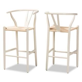 Baxton Studio Paxton 40.7 in. Beige and White Low Back Wood Frame Bar Stool (Set of 2) 201-2P-123... | The Home Depot