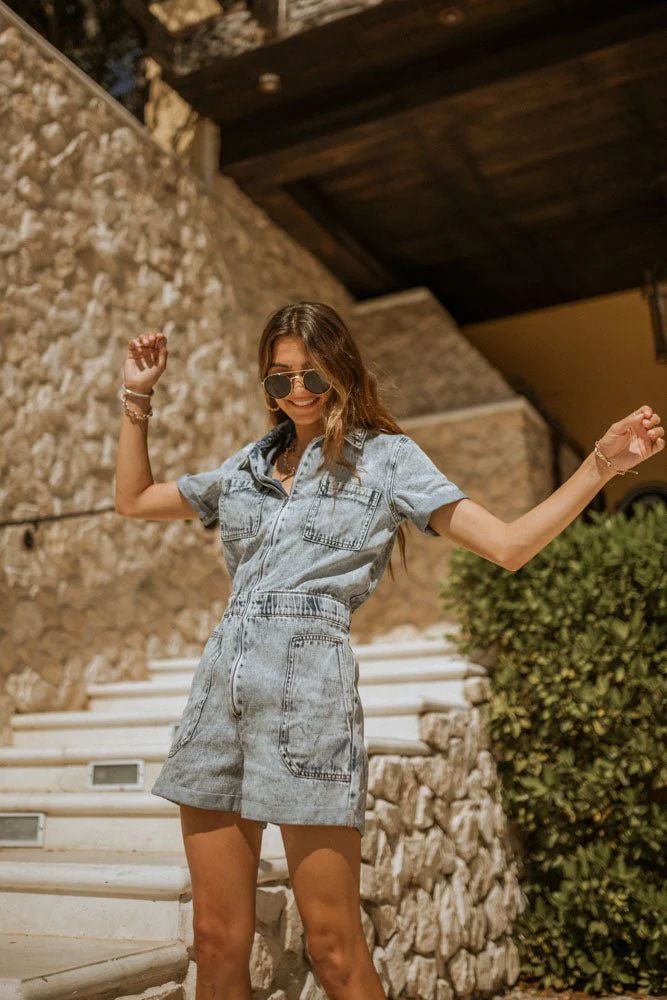 Kancan Sussan Denim Romper - böhme | Bohme