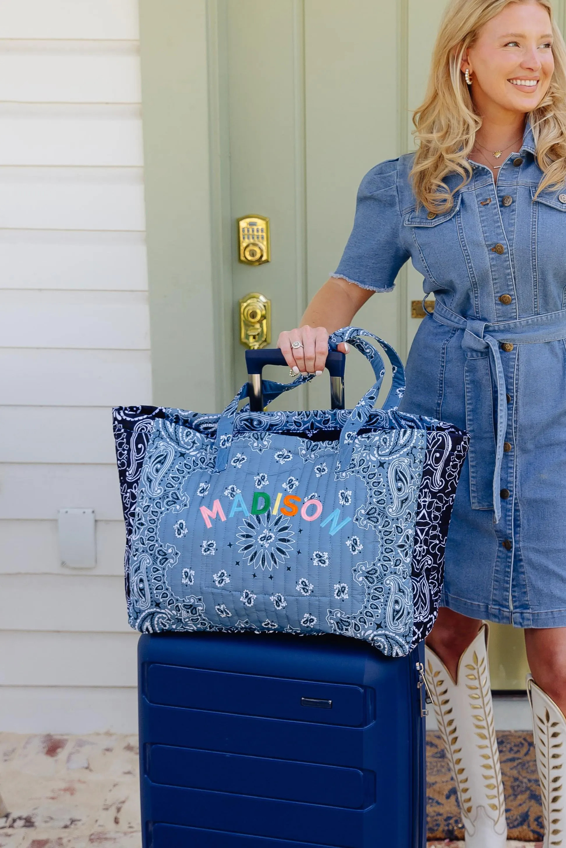 Bandana Tote & Pouch // Cotton Personalized Quilted Tote Bag, Embroidered Name Bag, Rainbow Bandana Tote, Quilted Pouch, Embroidered Tote | Etsy (Global)
