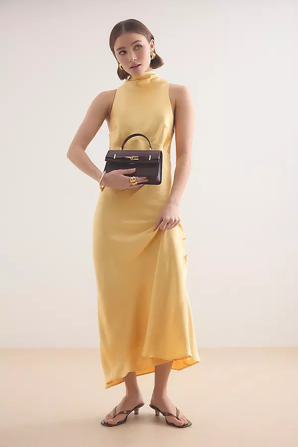 By Anthropologie Milly Satin High-Neck Midi Dress | Anthropologie (UK)