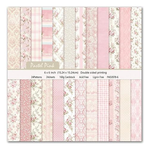 Scrapbook Paper & Scrapbooking Supplies, Pink 6x6 Double-Sided Patterned Cardstock Pad, Shabby Chic Craft Sheets for Junk Journaling, Card Making & Scrap Book, 24 Sheets | Amazon (US)